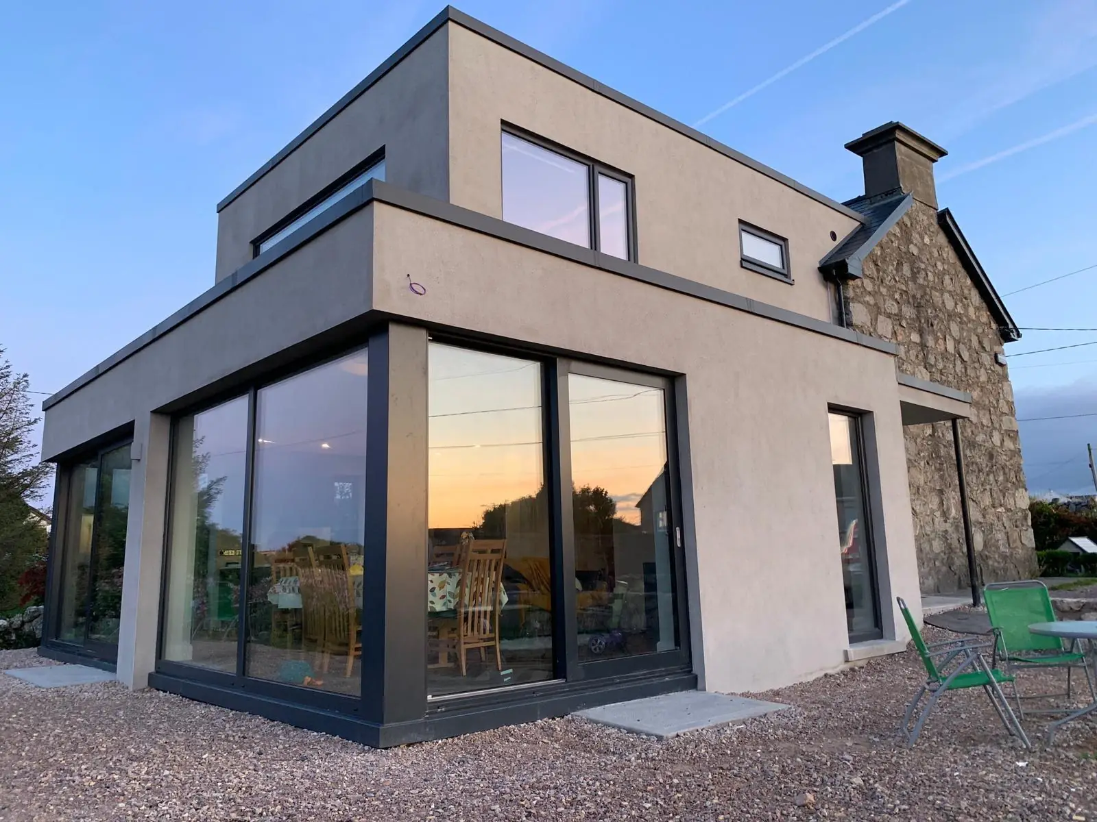 Completed modern extension in Galway with large glazing